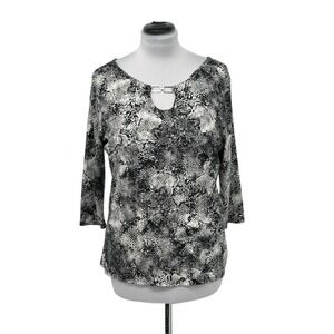 Dana Buchman Snakeskin Print Top Keyhole Neck 3/4 Sleeve Blouse‎ XL